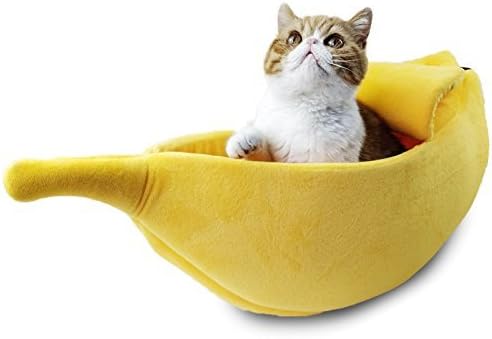 Photo 1 of Petgrow · Cute Banana Cat Bed House Large Size, Christmas Pet Bed Soft Warm Cat Cuddle Bed, Lovely Pet Supplies for Cats Kittens Rabbit Small Dogs Bed,Yellow