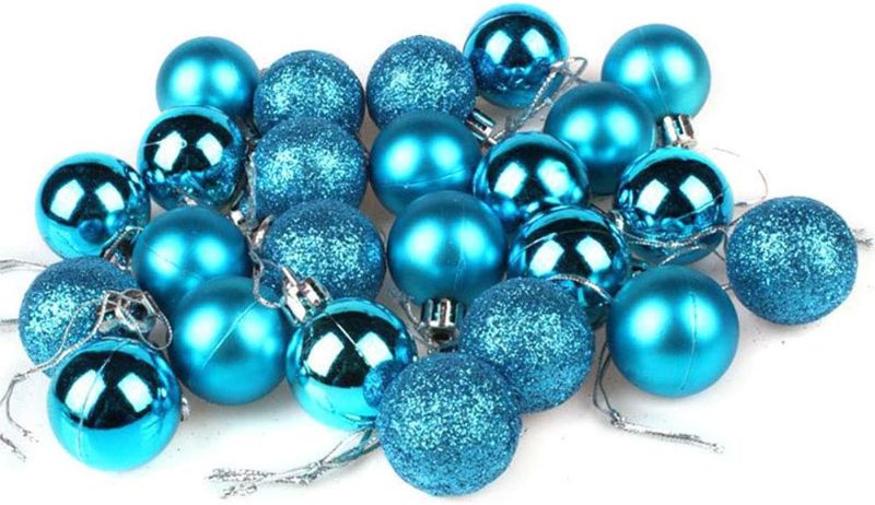 Photo 1 of 24 Pcs Christmas Ball Ornaments Multicolor Christmas Tree Decoration Balls for Holiday Wedding Party Decoration,with Hanging Hole and Short Line,Diameter 30mm(1.18") (Lake Blue)