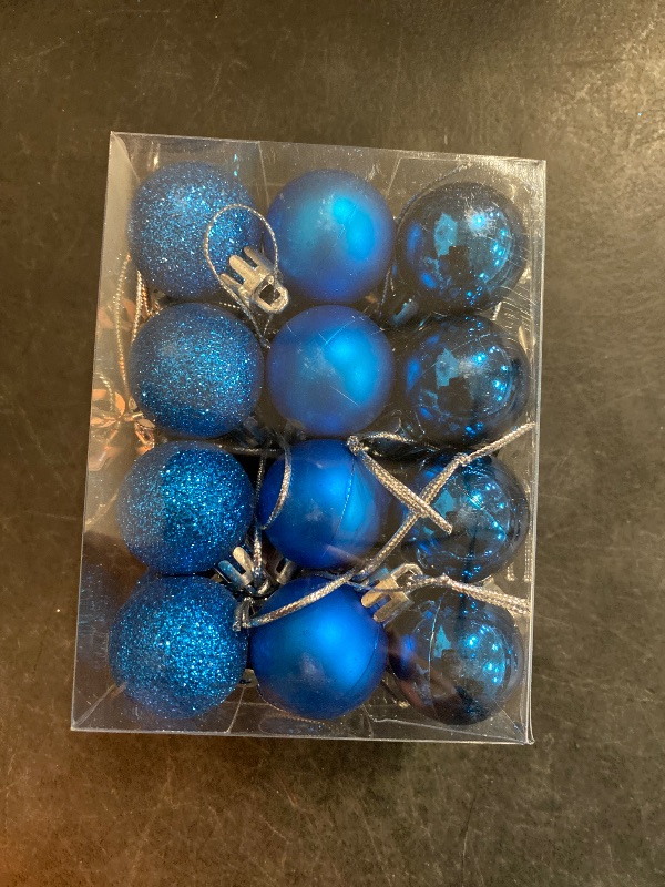 Photo 2 of 24 Pcs Christmas Ball Ornaments Multicolor Christmas Tree Decoration Balls for Holiday Wedding Party Decoration,with Hanging Hole and Short Line,Diameter 30mm(1.18") (Lake Blue)