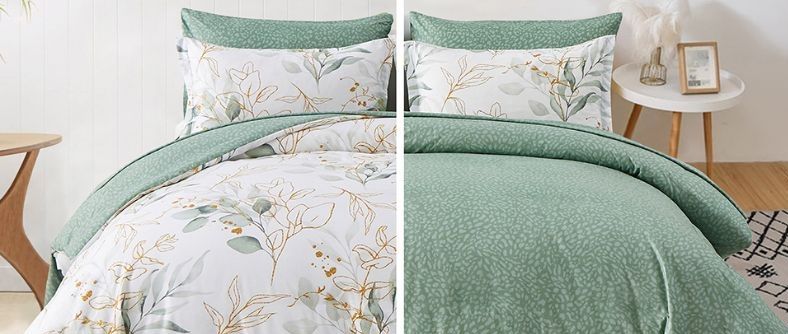 Photo 1 of Anibedding Botanical Sheet Set 4 Pieces Floral Bed Sheets Queen Size Soft Microfiber Bedding Fitted Sheet 4 Pillowcases 1 Fitted Sheet 1 Flat Sheet(Green Queen)