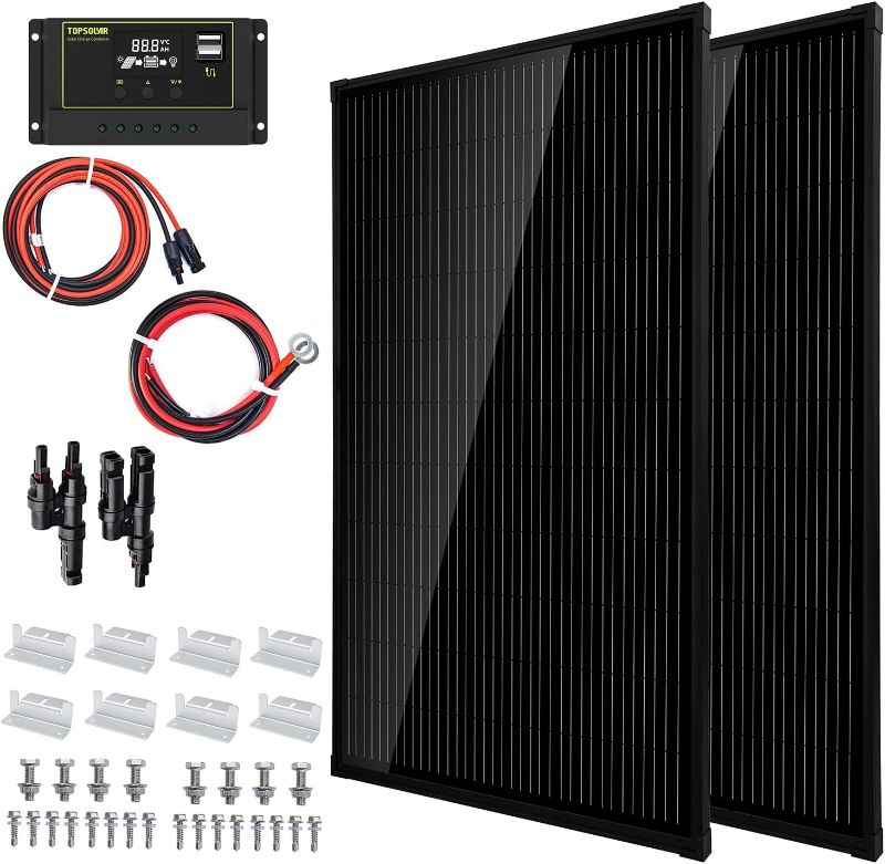 Photo 1 of Topsolar Solar Panel Kit 340?2 * 170W Watt 12 Volt Monocrystalline Off Grid System for Homes RV Boat + 30A 12V/24V Solar Charge Controller + Solar Cables + Z-Brackets for Mounting