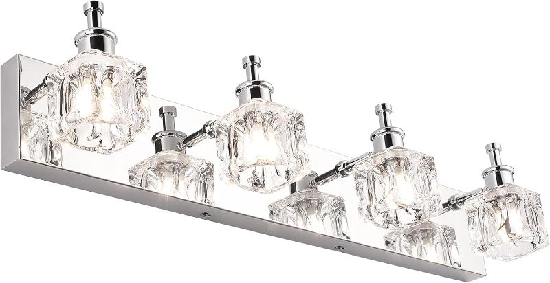 Photo 1 of Bathroom Vanity Light Fixtures Over Mirror Modern LED 4 Lights Chrome Crystal Bath Vanity Lighting