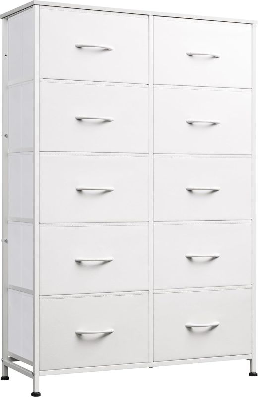 Photo 1 of WLIVE Fabric Dresser for Bedroom with 10 Drawers, Tall Chest of Drawers, White Dressers Bedroom Furniture, Storage Organizer Unit with Bins for Closet, Hallway, Living Room, Entryway