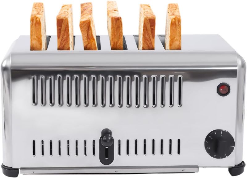 Photo 1 of 6 Slice Toaster Widen Baking Slots Stainless Steel Bread Toaster with 1-5 Minute Timing Function for Toast Sandwiches Meatloaf