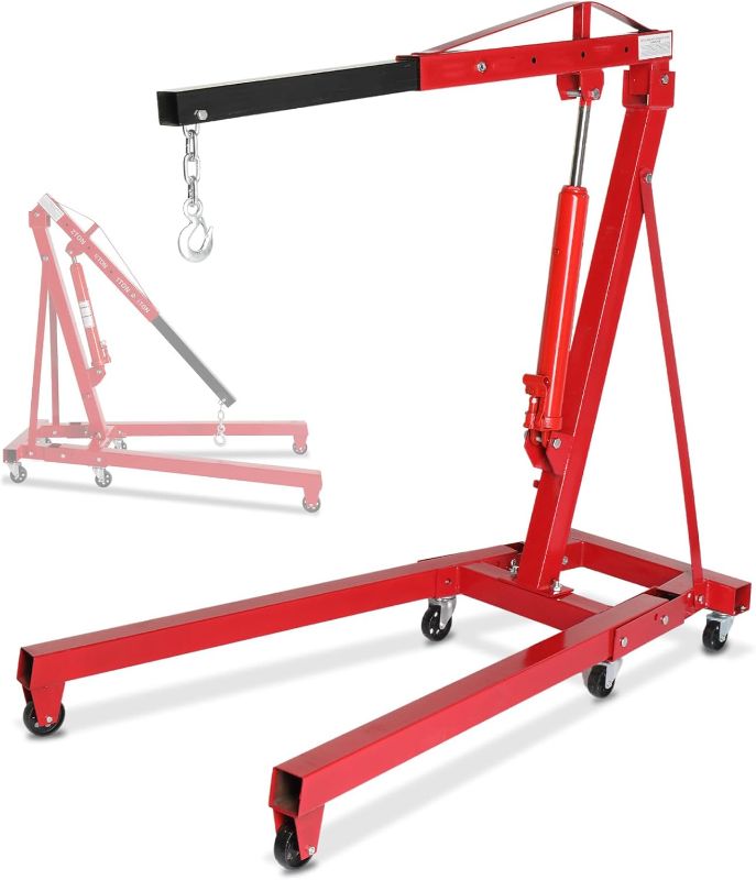 Photo 1 of Engine Hoist 2 TON Folding Hydraulic Engine Motor Hoist Cherry Picker Shop Cranes Lift Red Shop Crane 4000 lbs. Heavy-Duty (Engine Hoist)