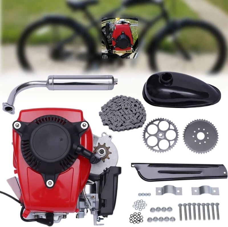 Photo 1 of 144F 4-Stroke Bike Engine Motor 53CC Dual Chain Drive Bicycle Motor Kit Petrol Gas Bicycle Engine Kit Pull Start Single Cylinder Motorized Petrol Bike Engine Motor Scooter Kit