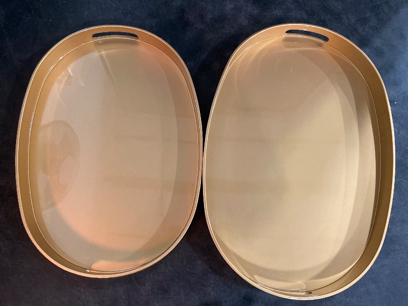 Photo 2 of Gold Serving Trays with Handles, Oval Decorative Trays for Coffee Table, Nesting Trays Set of 2, Vanity Trays for Ottoman, Living Room