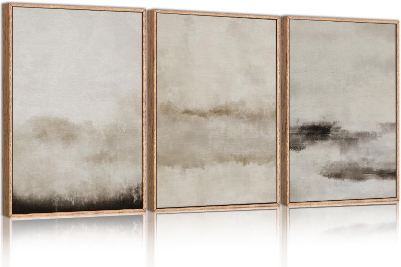 Photo 1 of Large Abstract Framed Canvas Wall Art Set,Minimalist Beige Gray Pastel Watercolor Wall Decor,Modern Illustration Neutral Art Painting for Living Room,Bedroom,Dining Room,Office -24"x36"x3