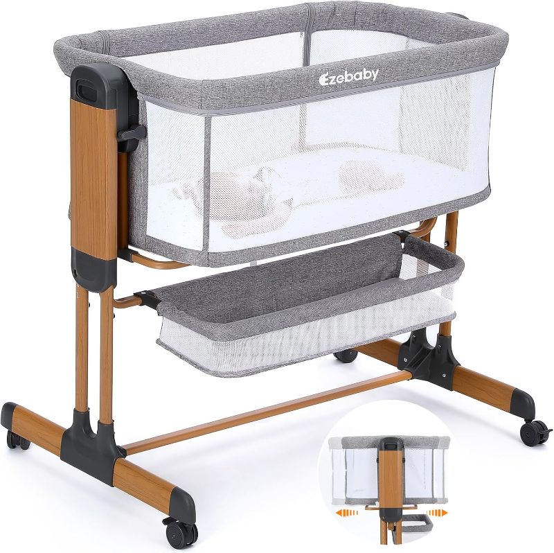 Photo 1 of Ezebaby Bassinet, Rocking Bassinet for Baby, Baby Bassinets Bedside Sleeper, Adjustable Baby Bedside Bassinet with Wheels, Storage Basket and Mesh Sides for Newborn Infant