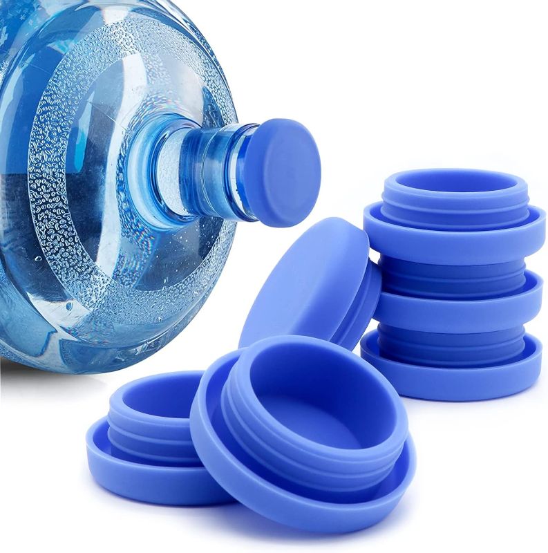 Photo 1 of 5 Gallon Water Bottle Caps Pack of 6, Silicone Replacement Caps for 5 Gallon Water Jug Reusable, No Spill 5 Gallon Water Jug Lids Leak Proof Fit 55mm Bottles