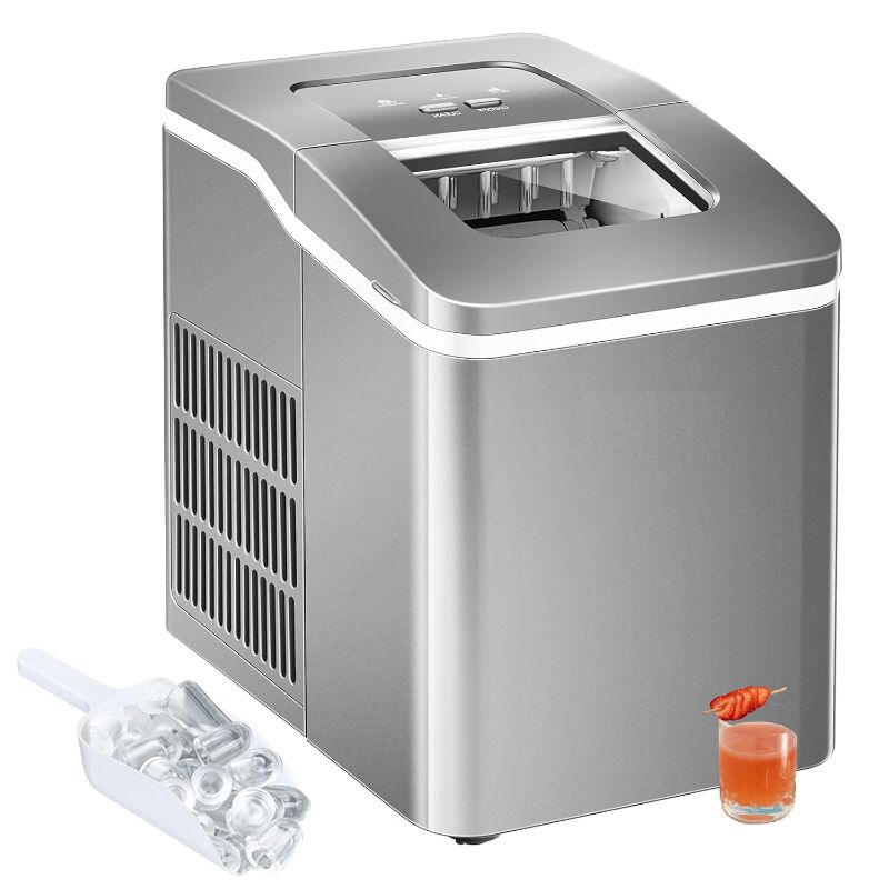 Photo 1 of MAT EXPERT Countertop Ice Maker Machine, 26LBS/24H, 9 Cubes in 8 Min, Bullet-Shaped Ice Makers, 1.6L Water Tank & 1.6L Bucket, Scoop, Self-Clean Compact Tabletop Ice Maker for Home/Bar/Office (Silver)