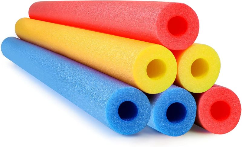 Photo 1 of 6 Pack Pool Noodles Foam Swim Noodles Christmas Hollow Swimming Pool Noodle Bulk Bright Pool Noodles Floats Heavy Duty for Xmas Decoration Craft Projects