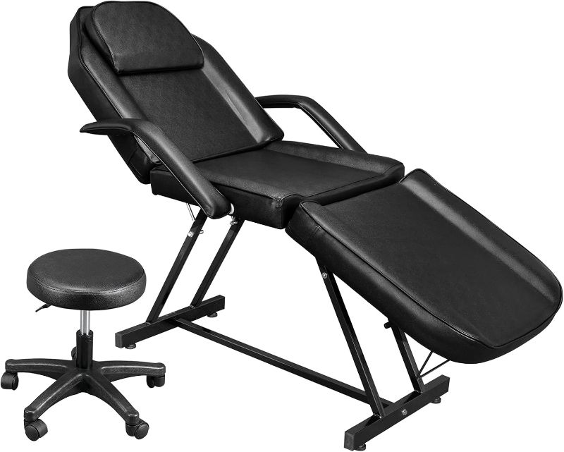 Photo 1 of OmySalon Massage Salon Tattoo Chair Esthetician Bed with Hydraulic Stool,Multi-Purpose 3-Section Facial Bed Table, Adjustable Beauty Barber Spa Beauty Equipment, Black