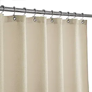 Photo 1 of Barossa Design X-Long Fabric Waffle Weave Shower Curtain 96 inch Height, Hotel Luxury Spa, 230gsm Heavyweight, Water Repellent, Machine Washable, Cream, 71X96
