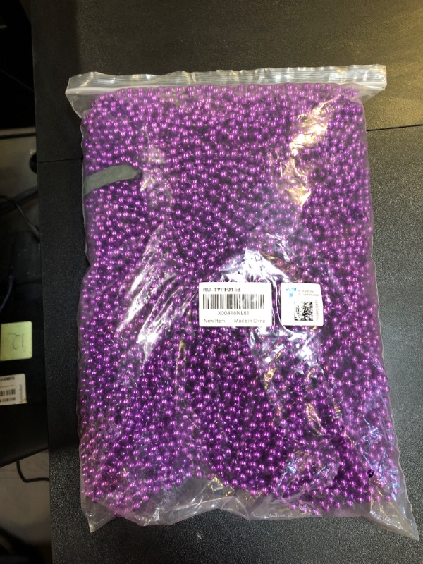 Photo 2 of 144 Pcs Mardi Gras Beads Bulk, 33 Inch 7mm Carnival Beaded Necklaces Decorations For Mardi Gras Festivals, Mardi Gras Parades, Night Club Dress-up Events Party Costume purple