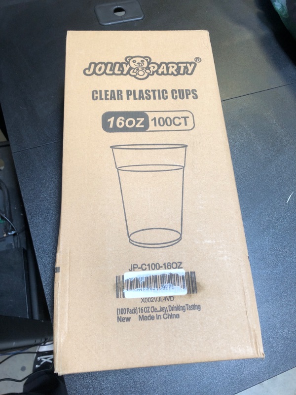 Photo 1 of 100 CT 16 OZ CLEAR PLASTIC CUPS 