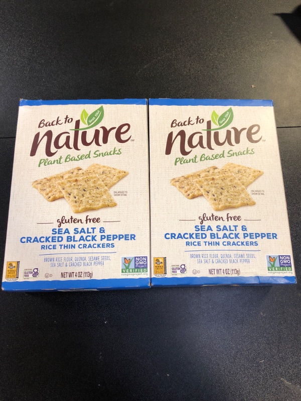 Photo 2 of  2pack -- Back to Nature Gluten Free Crackers, Sea Salt & Cracked Black Pepper Rice Thins - Dairy Free, Non-GMO, Made with Whole Grain Brown Rice Flour, Delicious & Quality Snacks, 4 Ounce? Sea Salt & Cracked Black Pepper 4 Ounce -- expires 09-30-2024