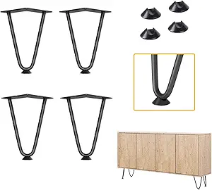 Photo 1 of  Genius Iron Hairpin Furniture Legs 6 inch, 3/8" Solid Metal Steel Firm Welding Home DIY for Couch Dresser Cabinet Shelf TV Stand with Rubber Floor Protectors, Black, 4 PCS
