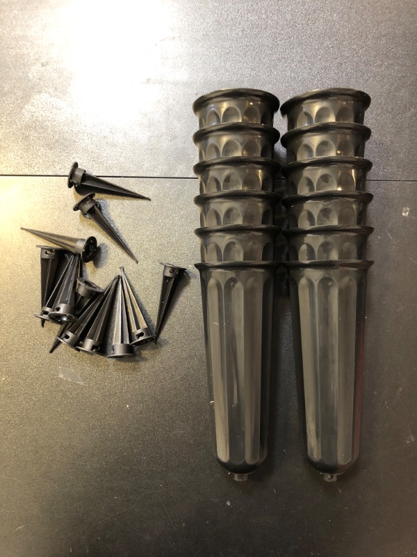 Photo 1 of 12 Pcs Cemetery Vases with Spikes Plastic Memorial Floral Vases Grave Flower Holder Cone In Ground Vases with Stakes for Lawn Headstone Graveside Decoration Artificial Fresh Flower - Black - Plastic