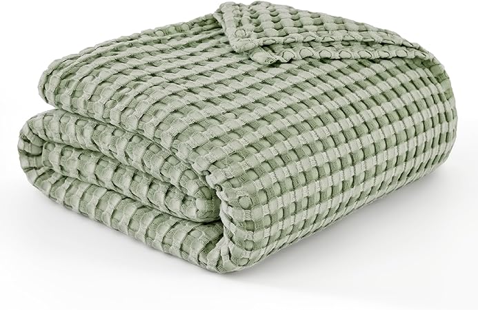 Photo 1 of Bedsure Cooling Cotton Waffle Queen Size Blanket - Lightweight Breathable Blanket of Rayon Derived from Bamboo for Hot Sleepers, Luxury Throws for Bed, Couch and Sofa - Green - 90" x 90"