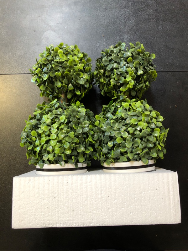 Photo 1 of Barnyard Designs Artificial Boxwood Topiary Potted Plant Decorations, Mini Faux Fake Plant Greenery Arrangements in Pots for Office Desk or Home Décor (2 Pack, 12.5")