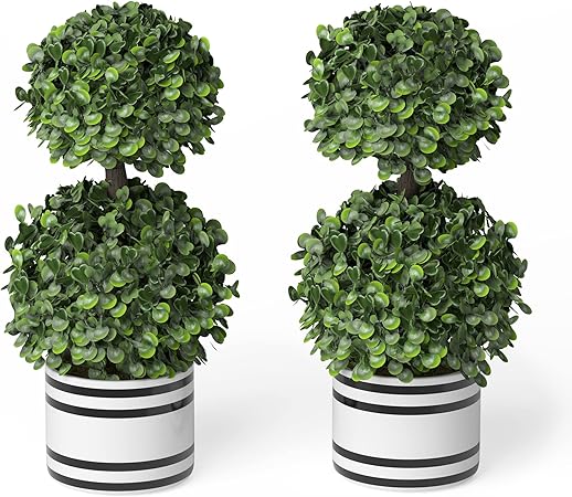 Photo 1 of Barnyard Designs Artificial Boxwood Topiary Potted Plant Decorations, Mini Faux Fake Plant Greenery Arrangements in Pots for Office Desk or Home Décor (2 Pack, 12.5")