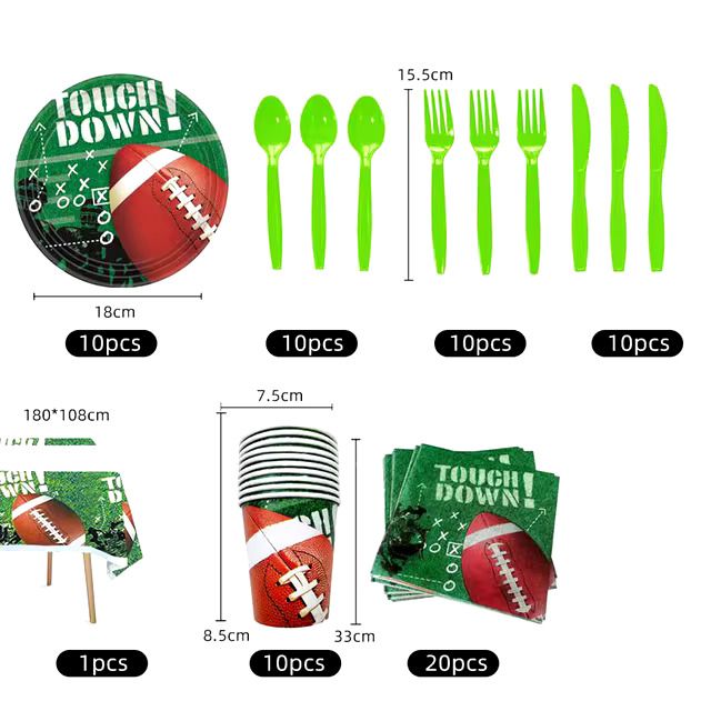 Photo 1 of Football Party Supplies Birthday Decorations Football Banners Paper Plate Cup Napkins Fork Spoon Tablecloths for Football Match 10 Guests