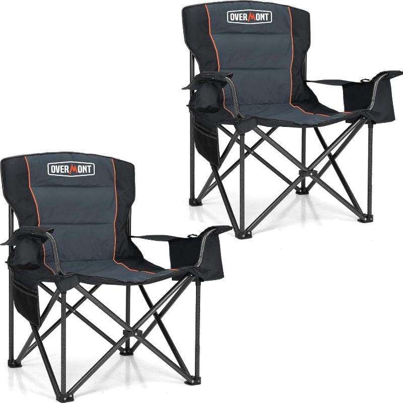 Photo 1 of Overmont Oversized Folding Camping Chair - 450lbs Support with Padded Cushion Cooler Pockets - Heavy Duty Collapsible Chairs for Sports Garden Beach Fishing Black BRAND NEW**

