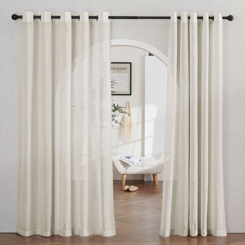 Photo 1 of NICETOWN Semi Sheer Curtains Linen Blend Extra Wide for Sliding Glass Door, Grommet Top Privacy with Light Filtering Vertical Window Drapes for Living Room/Bedroom, Natural, W70 x L84, 2 PCs
