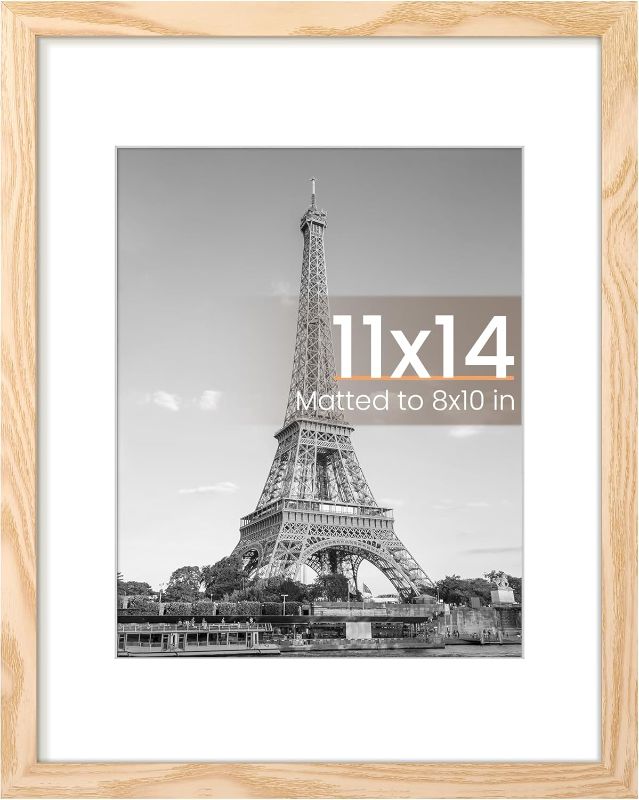 Photo 1 of upsimples 11x14 Picture Frame, Display Pictures 8x10 with Mat or 11x14 Without Mat, Wall Hanging Photo Frame, Natural, 1 Pack
