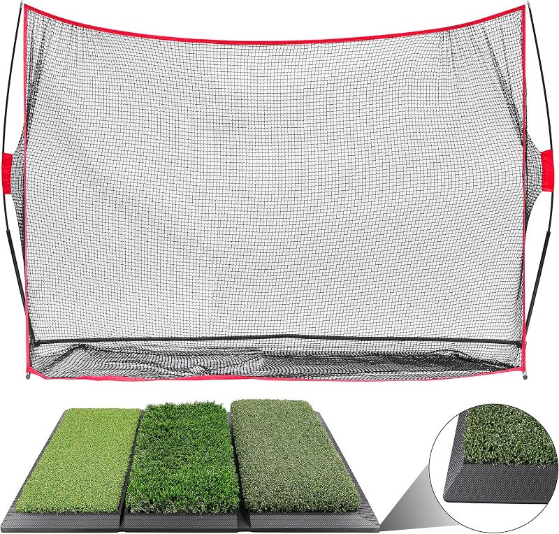 Photo 1 of Champkey 10' x 7' Golf Hitting Net with 16" x 25" Tri-Turf Golf Mat - Heavy-Duty Steel Frame for Backyard Driving, Indoor/Outdoor, Golf Chipping/Swing Practice Net BRAND NEW**