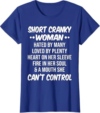 Photo 1 of 1XL Funny Short Cranky Women Family Joke Quote Humour Funny T-Shirt
