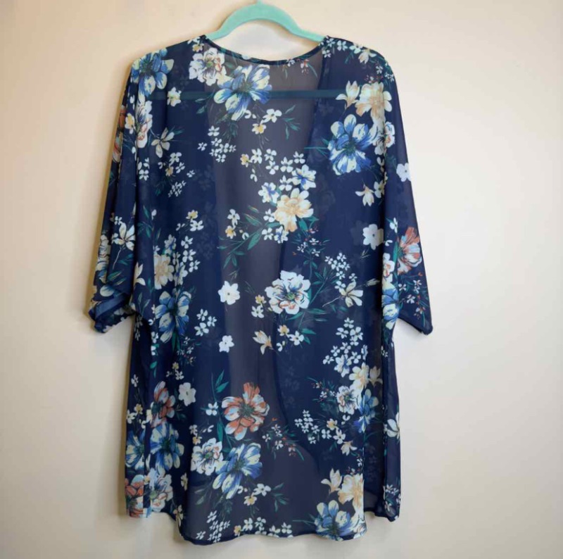 Photo 2 of 5XL Women's Floral Print Sheer Chiffon 3/4 Bat Sleeve Casual Loose Kimono Cardigan Capes