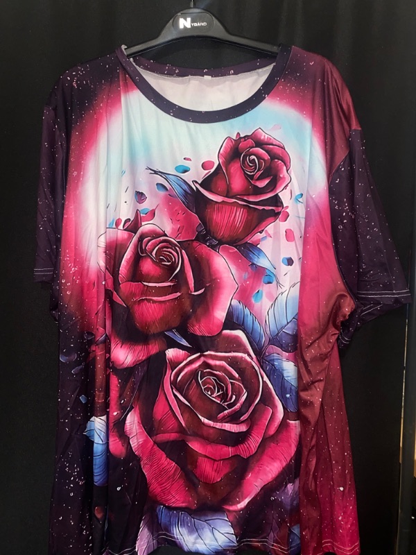 Photo 1 of 5XL Women's Short Sleeve Fall Tops Casual Crewneck  Flower Printed Office Work T-Shirts