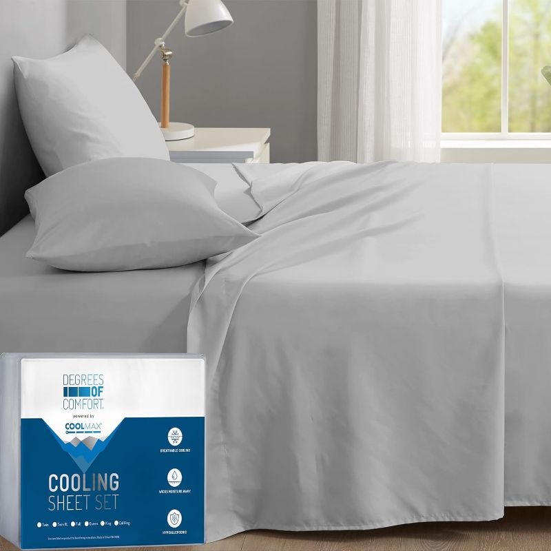 Photo 1 of Degrees of Comfort Coolmax Queen Sheet Set, 4 Pieces Sheets Queen Size Bed Set, Cooling Sheets for Hot Sleepers, Super Soft, 16 Inch Deep Pocket, Light Grey