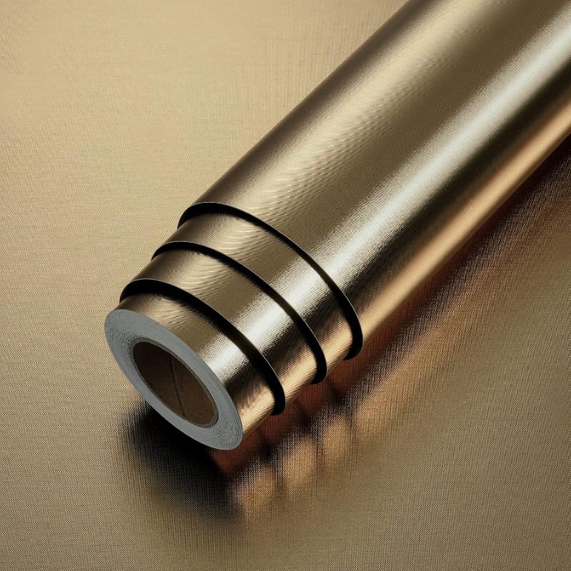 Photo 1 of LACHEERY 160x24 Inch Bronze Satin Peel and Stick Wallpaper Gold Accent Metallic Wallpaper Self Adhesive Gold Contact Paper Peel and Stick for Cabinets Backsplash Bedroom Living Room Wall Paper Roll FACTORY SEALED**