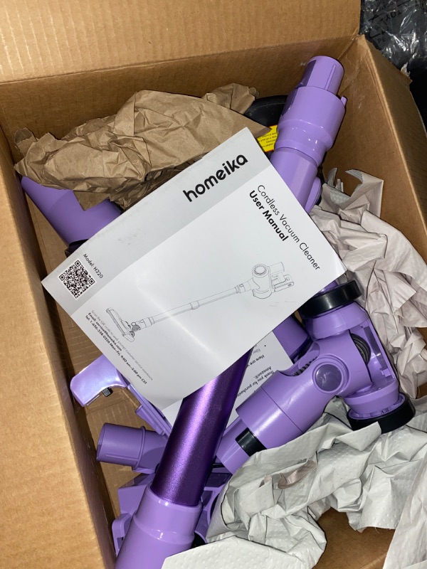 Photo 2 of Homeika- Pro Version- 28k PA Cordless Vacuum- Digital Display- 50 Min Run Time- 3 Speeds- Telescopic – 300 Watts- Brushless Motor- 8 in 1- HEPA Filter- for All Floors- Detachable Battery Purple
