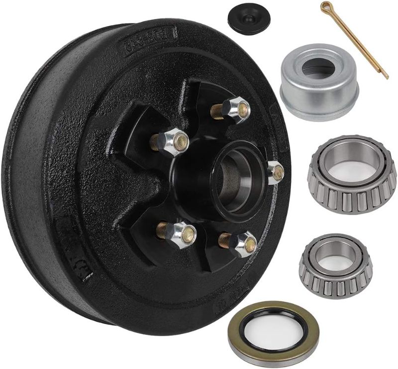 Photo 1 of Boat Trailer Brake Drum Kit 5-4.5 Bolt Circle Wheel Hub Kit 10 x 2-1/4 3500lb Axle 5 Bolt Greased Bearings 68149 & 44649 Black