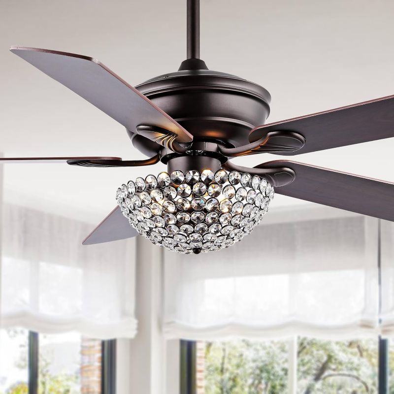 Photo 1 of JONATHAN Y JYL9711A Cammy 52" 3-Light Traditional Transitional Iron LED Ceiling Fan Glam Classic for Bedroom, Dining Room, Living Room, Kitchen, Oil Rubbed Bronze
