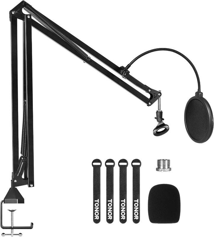 Photo 1 of Microphone Stand Extension Arm, TONOR Studio Suspension Scissor Boom Arm with Pop Filter, 3/8" to 5/8" Adapter, Mic Clip, Upgraded Heavy Duty Clamp for Blue Yeti Snowball Ice and Other Mics(T30)
