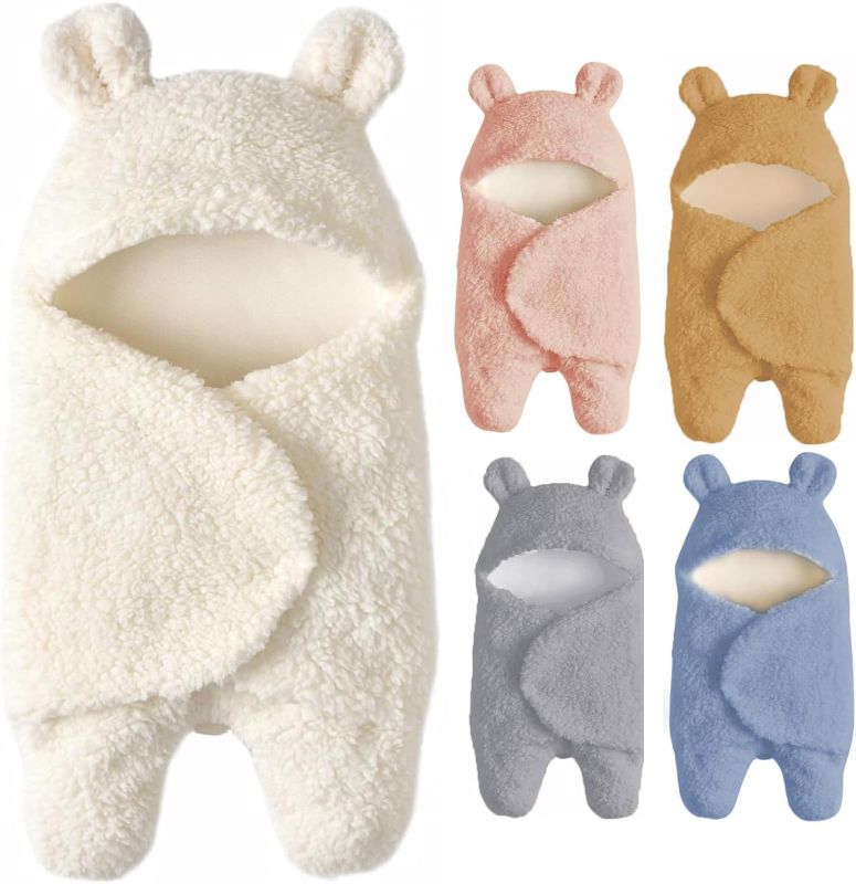 Photo 1 of Baby Swaddle Blanket Boys Girls Cute Bear Plush Essential Receiving Blanket Ultra-Soft Newborn Registry Sleeping Wraps for Infant 0-6 Months - White
