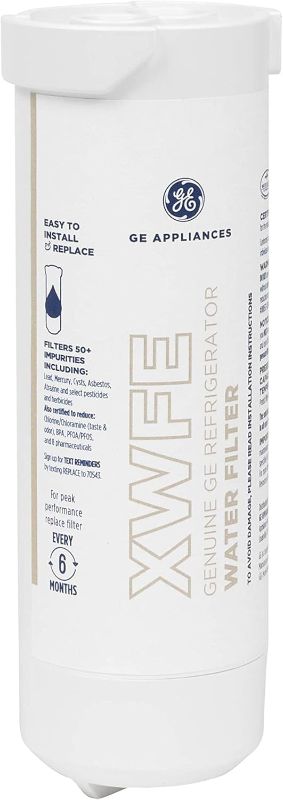 Photo 1 of GE XWFE Refrigerator Water Filter, Genuine Replacement Filter, Certified to Reduce Lead, Sulfur, and 50+ Other Impurities, Replace Every 6 Months for Best Results, Pack of 1
