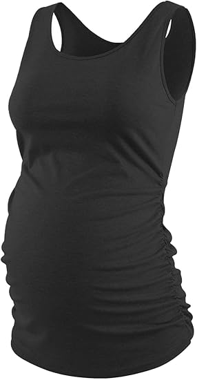 Photo 1 of MEDIUM Maternity Tank Tops for Women - Soft Comfortable Top Side Ruched Sleeveless Pregnancy Clothes
