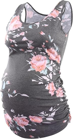 Photo 1 of MEDIUM Ecavus Women's Maternity Tank Top Basic Scoop Neck Sleeveless Pregnancy T-Shirt Side Ruched Vest
