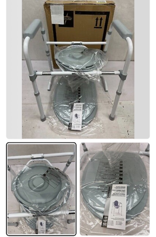 Photo 1 of FACTORY SEALED MEDLINE Guardian Folding Steel Commode Elongated G1-200LX1 White Gray AM31