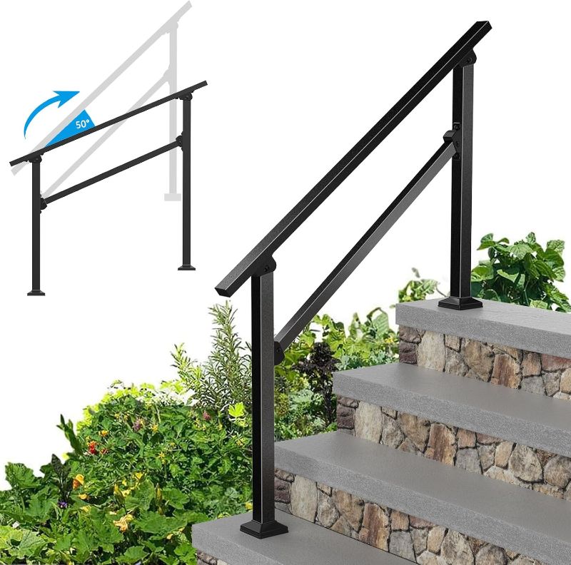 Photo 1 of Wrought Iron Handrails for Outdoor Steps - Exterior Hand Rails for Concrete Steps Outside Metal Stair Railing Porch 4 Step
