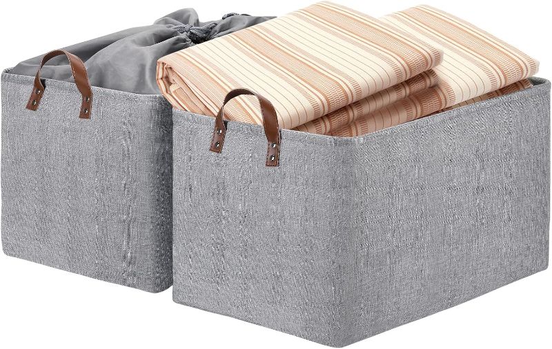 Photo 1 of 2pcs DULLEMELO Large Grey Storage Baskets 70L Oversized Dog Toy Bin Basket, Collapsible 22" X 15" X 13" Extra Large Fabric Baskets for Storage Clothes, Toys, Blankets Organizers (Grey)
