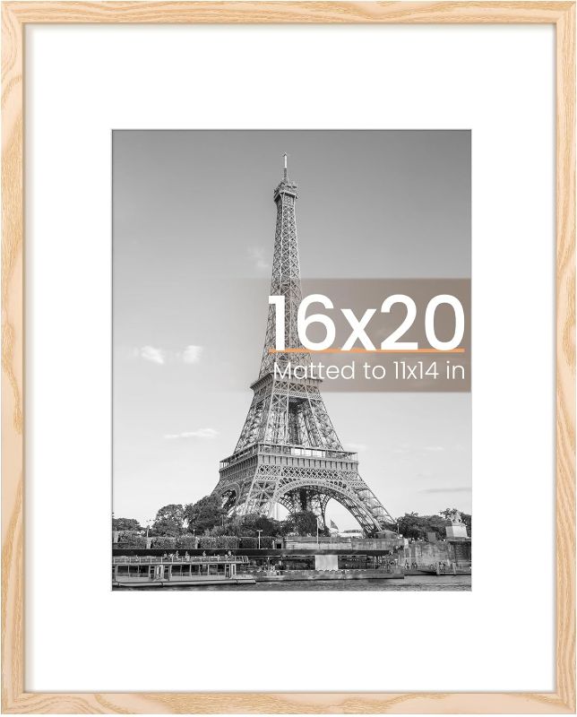 Photo 1 of upsimples 16x20 Picture Frame, Display Pictures 11x14 with Mat or 16x20 Without Mat, Wall Hanging Poster Frame, Natural, 1 Pack
