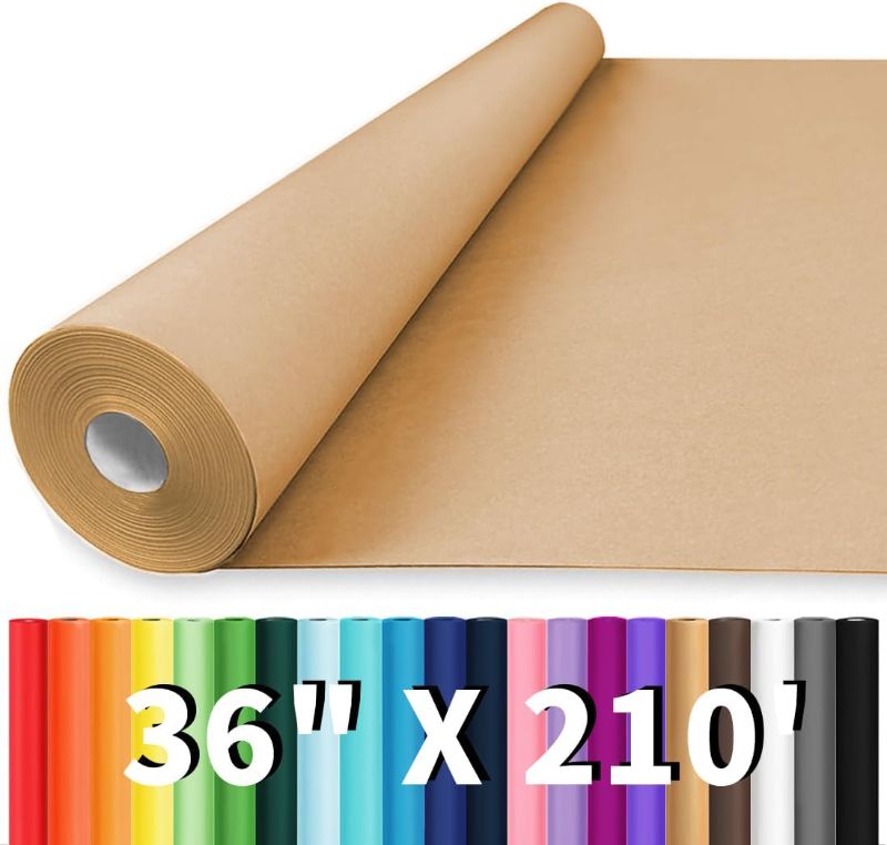 Photo 1 of Vanhench 36"x 2520" (210') Brown Kraft Paper Roll, Craft Paper, Wrapping Paper for Bulletin Board Paper Roll Art Craft Bouquet Flower Table Covering Poster Packing Shipping Moving Supplies 70GSM 50LB
