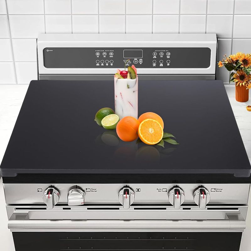 Photo 1 of Noodle Board Stove Cover for Gas Burner & Electric Stove- Stove Top Cover Double Side Use, Sink Cover for Counter Space, RV Stove Cover No installation required, Decorative Tray for Kitchen (Black)
